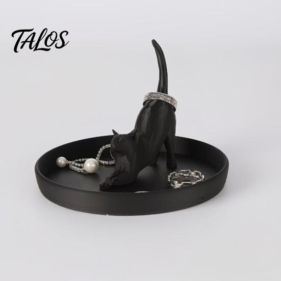 Black And White Tray 3D Printed Cat Jewelry Tray, Desktop Organizer for Rings Small Earrings, Cute Kitten Decorative Storage Dish Home Vanity