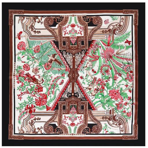 130CM Silk Scarf Women Large Shawls Palace Floral Print Square Bandana Luxury Kerchief Hijab Scarf Female Foulards