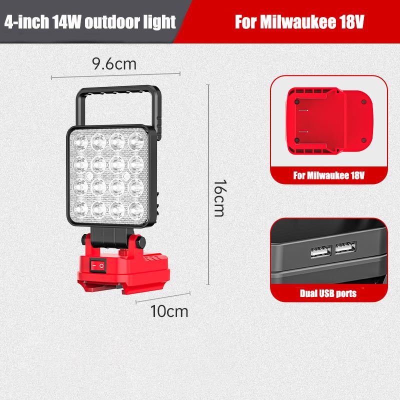 Portable LED Work Light Construction Site Floodlight for Makita/Milwaukee 18V Batteries with Dual USB Ports for Outdoor Camping