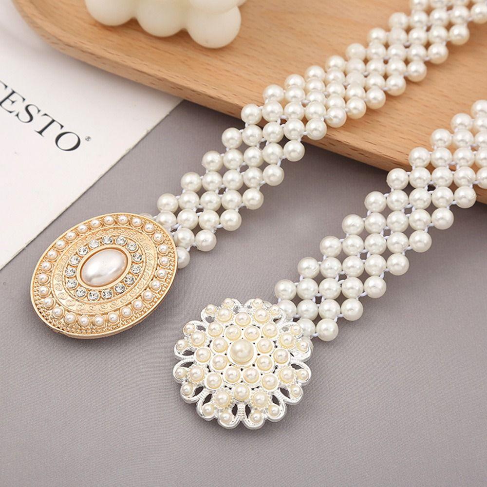 Ceinture simple à cordon de serrage avec élastique à la taille et perle pour femme