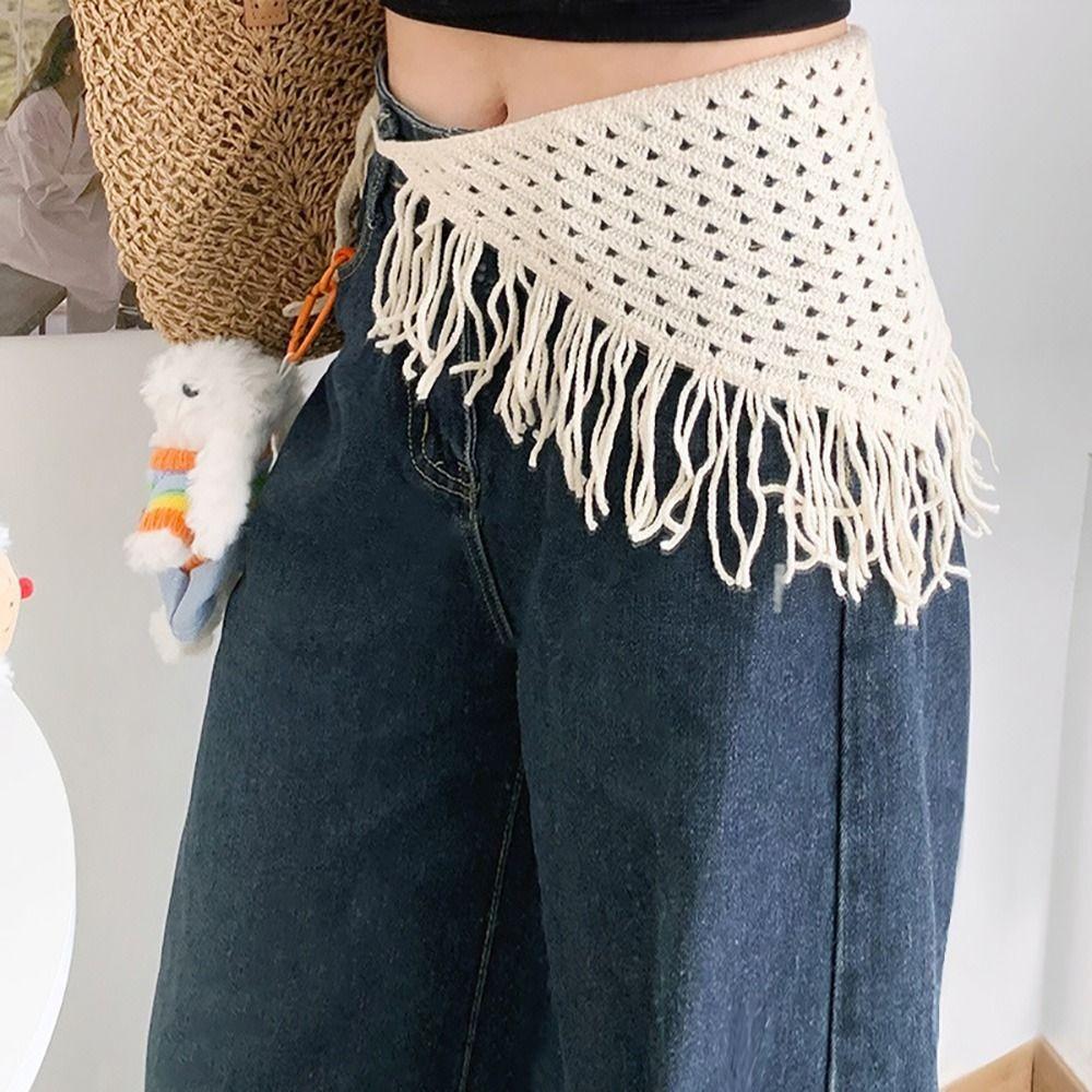Ethnic Style Knitted Back Flap Bohemian Tassel Hip Apron Knitted Butt Flap  Women Girls