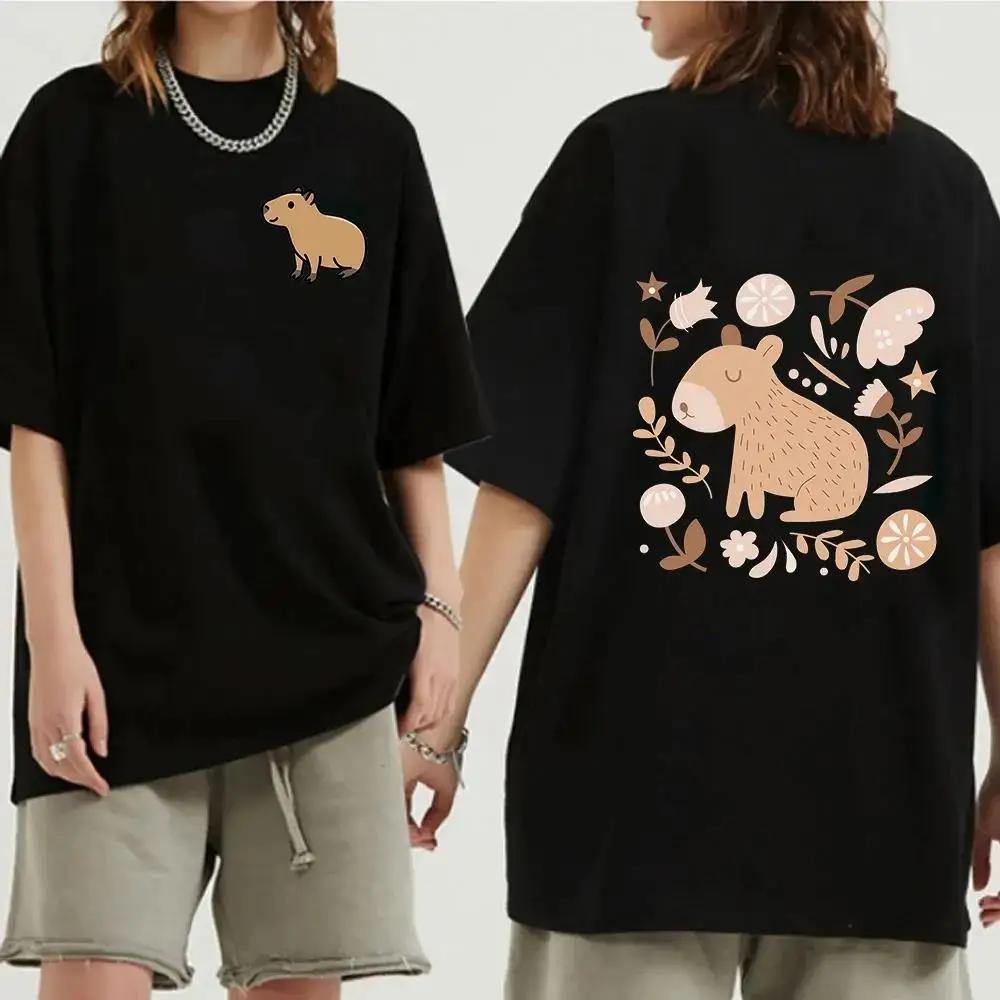 Funny Animals Capybara Cartoon Print Fashion Harajuku Harajuku Short Sleeve T-shirt Clothing Street Tops Tees Aesthetic Clothes