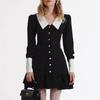 Romantic sweet college style fashion color matching lapel retro button polka dot A word dress European and American women's clothing