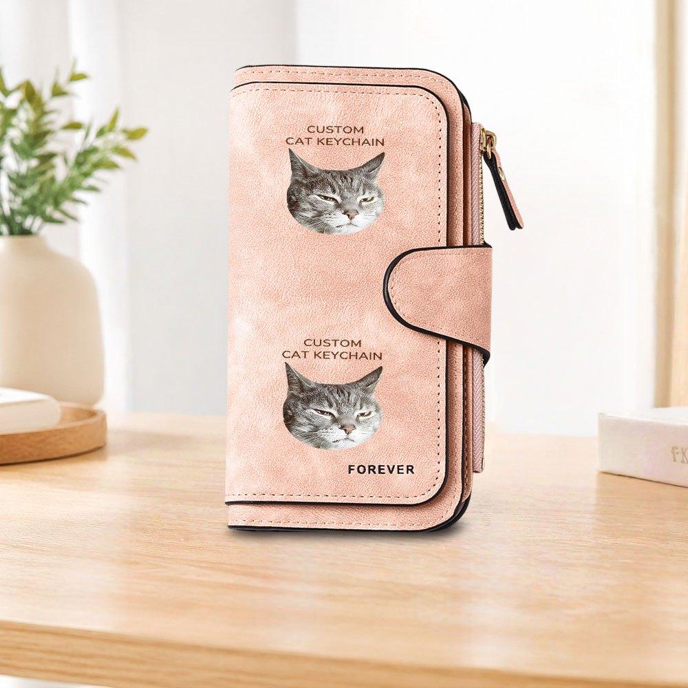 1pc Gray Cat Pattern Trendy Long Zipper Wallet, Large Capacity Card Holder, Unisex Clutch Bag, Fashionable Zipper Coin Purse, Suitable for Daily Use,