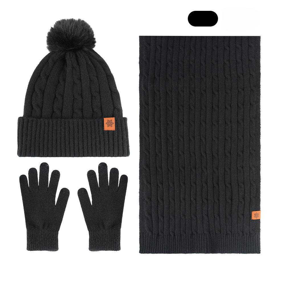 Knitted Hat Scarf Gloves Set Women's Winter Double Layer Plus Velvet Thick Outdoor Warm