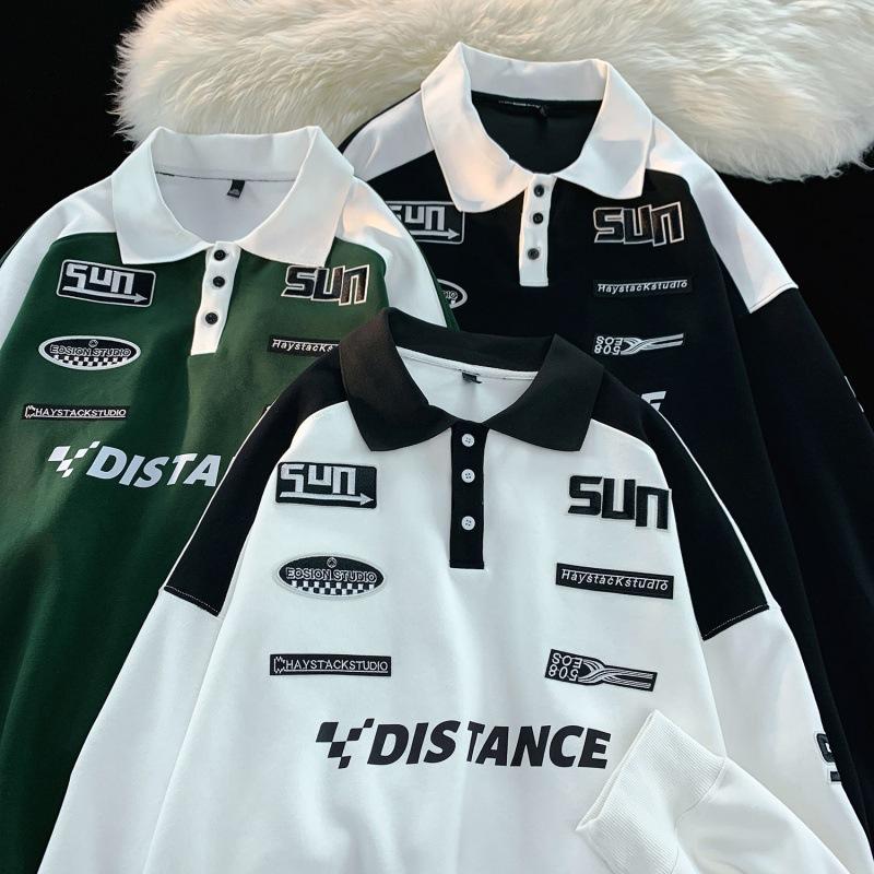 

Retro T-shirt 2025 Spring and Autumn New Men s Polo Shirt Long Sleeve Collar Top XXL зелений