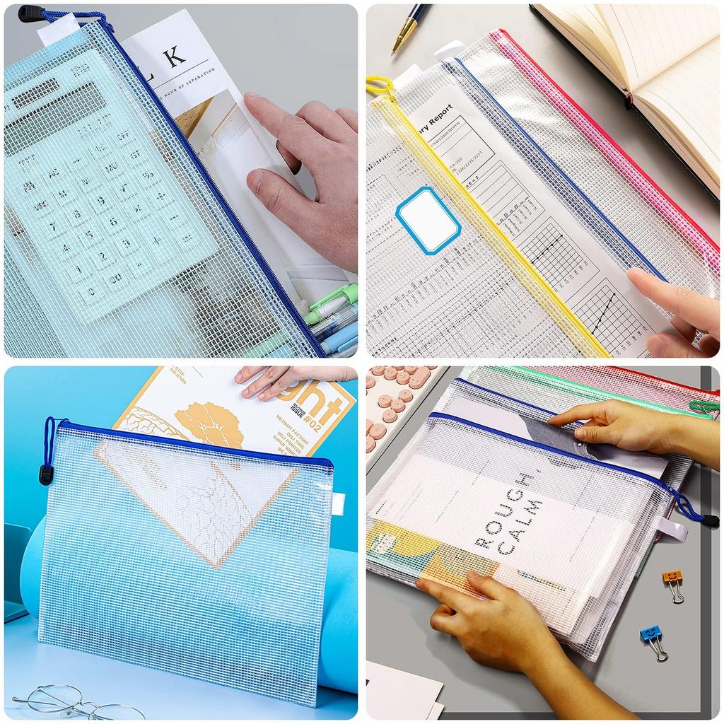 SANNIX Zipper File A4 Mesh 5 with Label for Receipt Office and 20-Pack Bags, Cases, Colors, Waterproof, Stickers, Files, Supplies, Organization,