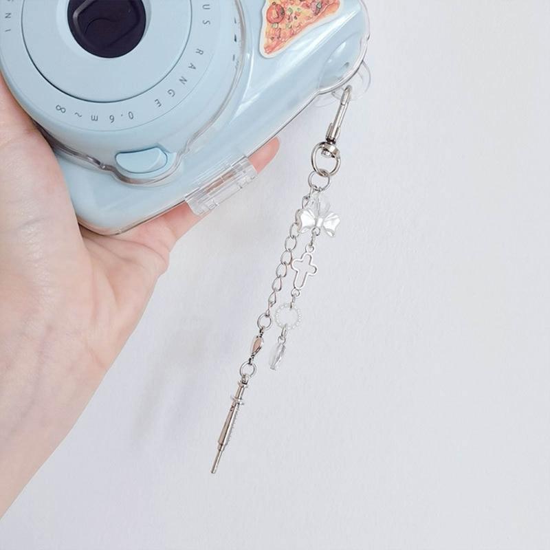 Beaded Wrist Strap Cross Pendant Keyring Hollow Heart Bead Wrist Strap Y2k