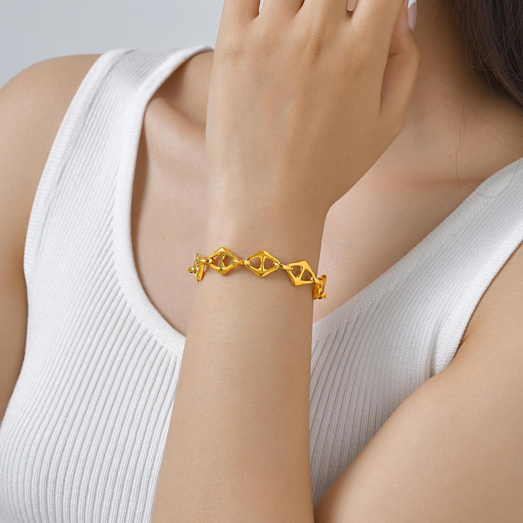 Gold Plated Paperclip Chunky Chain Bracelet Rhombus Geometric Minimalist Bracelets for Women Stainless Steel Irregular Jewelry