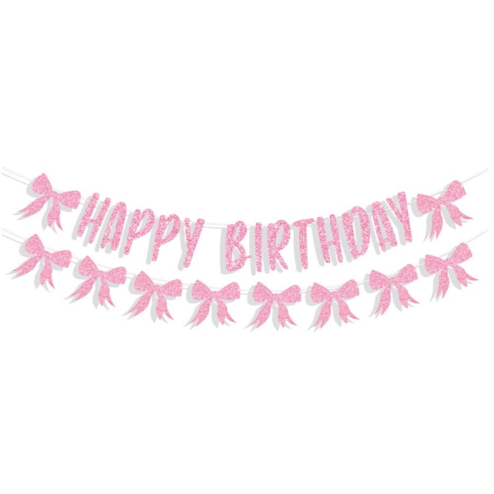 Bow Theme Happy Birthday Banner Paper Backdrop Decor New Hanging Garland  Party Supplies