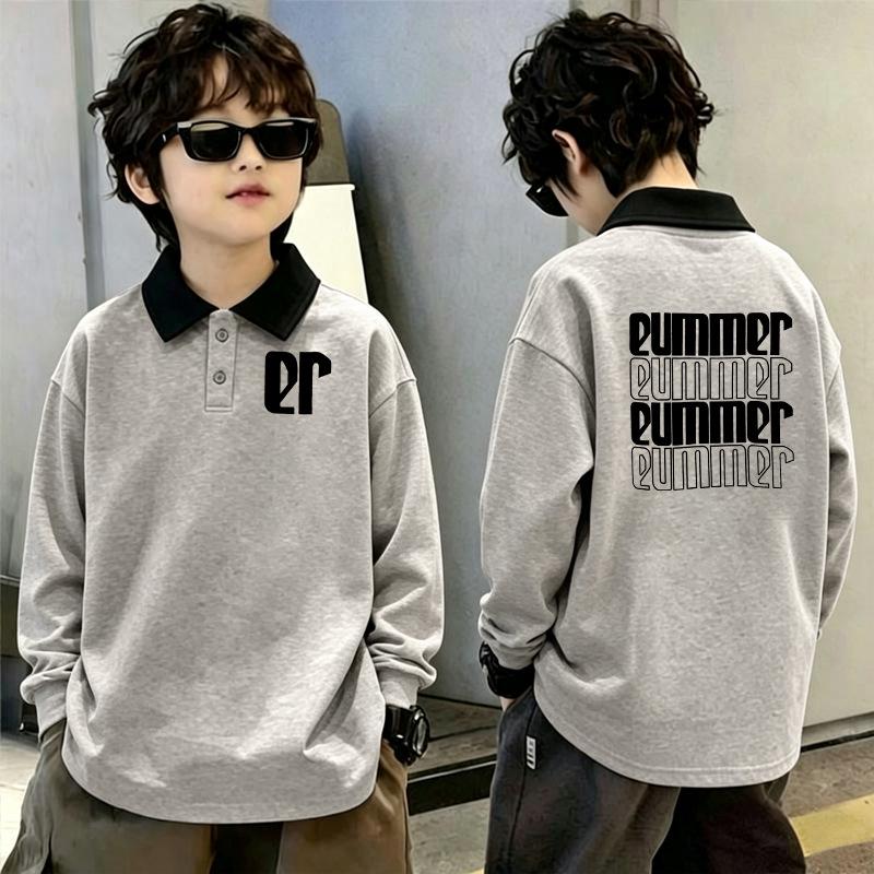 Korean Style Boys' Color Block Polo Shirt - Spring/Autumn Long Sleeve, Casual Lapel T-shirt for Middle and Big Kids