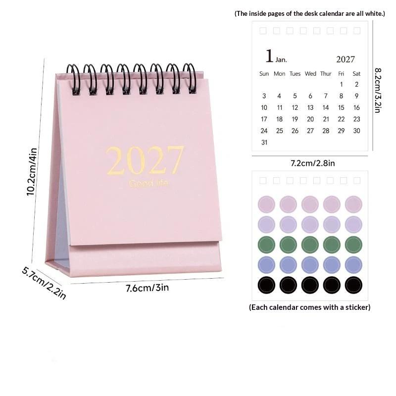 2027 Mini Desk Calendar 1Pcs Exquisite Gold Foil Spiral Bound Small Desktop Decor for Student Study Plan Gift