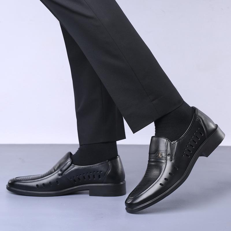 Old Man Head Men's Hollow Single Shoes Business Breathable Leather Shoes Spring and Summer Cowhide Sandals Trend Fashion Casual T87202