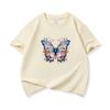 Kids Cotton T Shirt Blue Colorful Floral Butterfly Print Crew Neck Short Sleeve Tee Casual Boys Girls Summer Tops