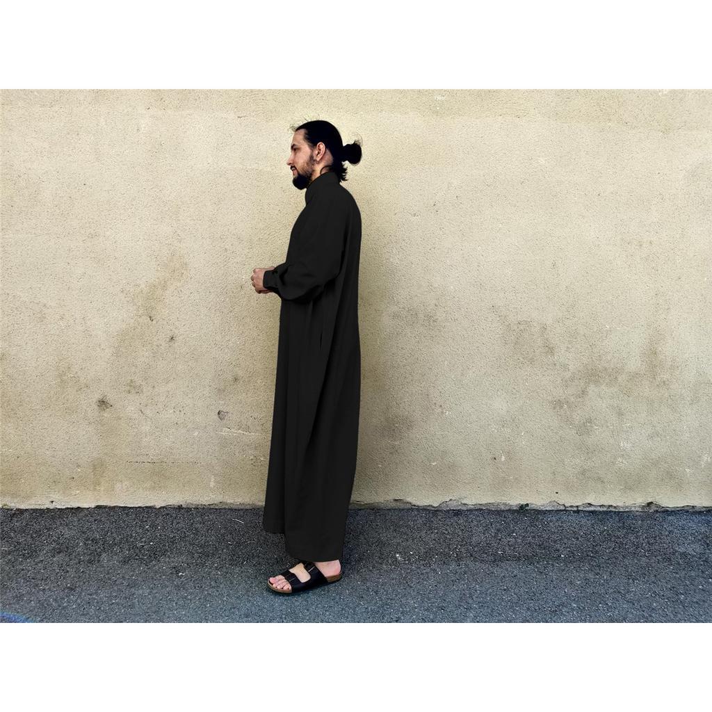 Herren einfarbig Langarm POLO-Kragen locker Leinen Muslimische Robe Kleidung Verkauf