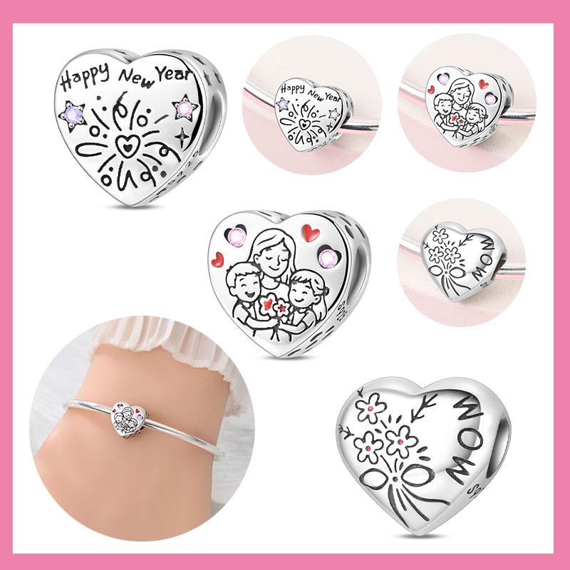 Original Copper Charm Bead Mother'S Day Love Heart Family Charm Bead Pendant Fits Bracelet Womens Jewelry Gifts