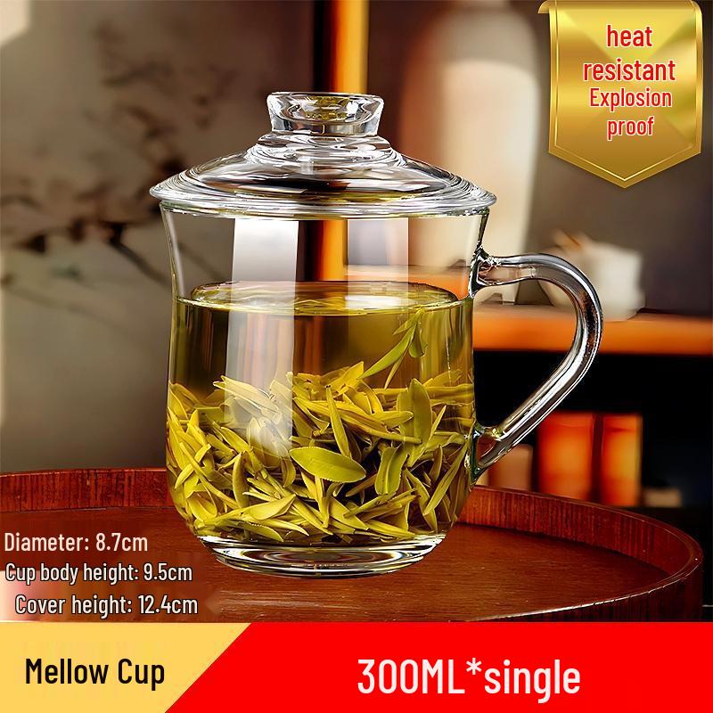 

HANDUNYOU 300ml Glass Cup with Handle & Lid