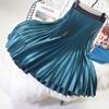 Women Long Skirt Japan Metallic Satin Organ Pleated Skirt A Line Skirt High Elastic Waist Mid-length