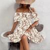 Summer Ladies Dress New Printed Casual Off-the-shoulder Skirt With Short-sleeved Loose Floral Skirt