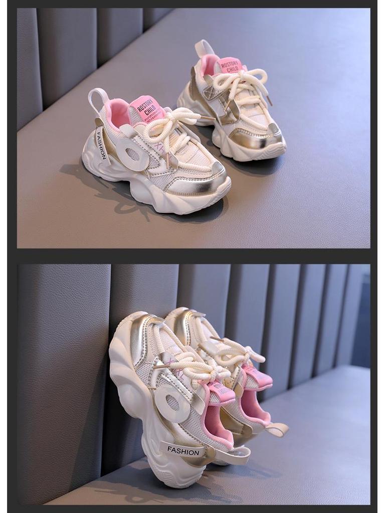 Girls' Trendy 2024 Spring Dad Sneakers - Versatile, Soft Sole, Mesh Sports Shoes for Kids