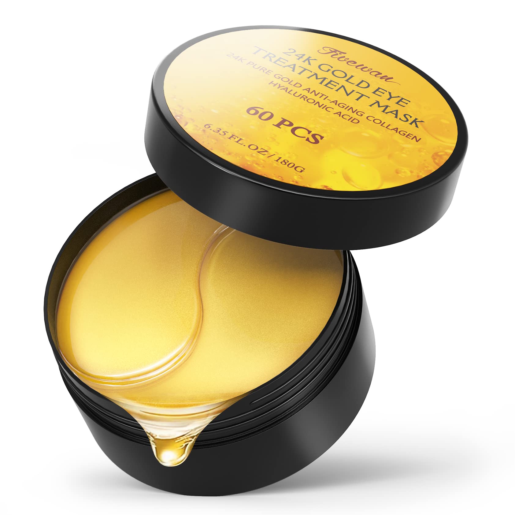 Fivewan 24K Gold Under Eye Patches - 60 Pcs Eye Mask Pure Gold Anti-Aging Collagen Hyaluronic Acid Under Eye Mask For Removing Dark Circles, Puffin