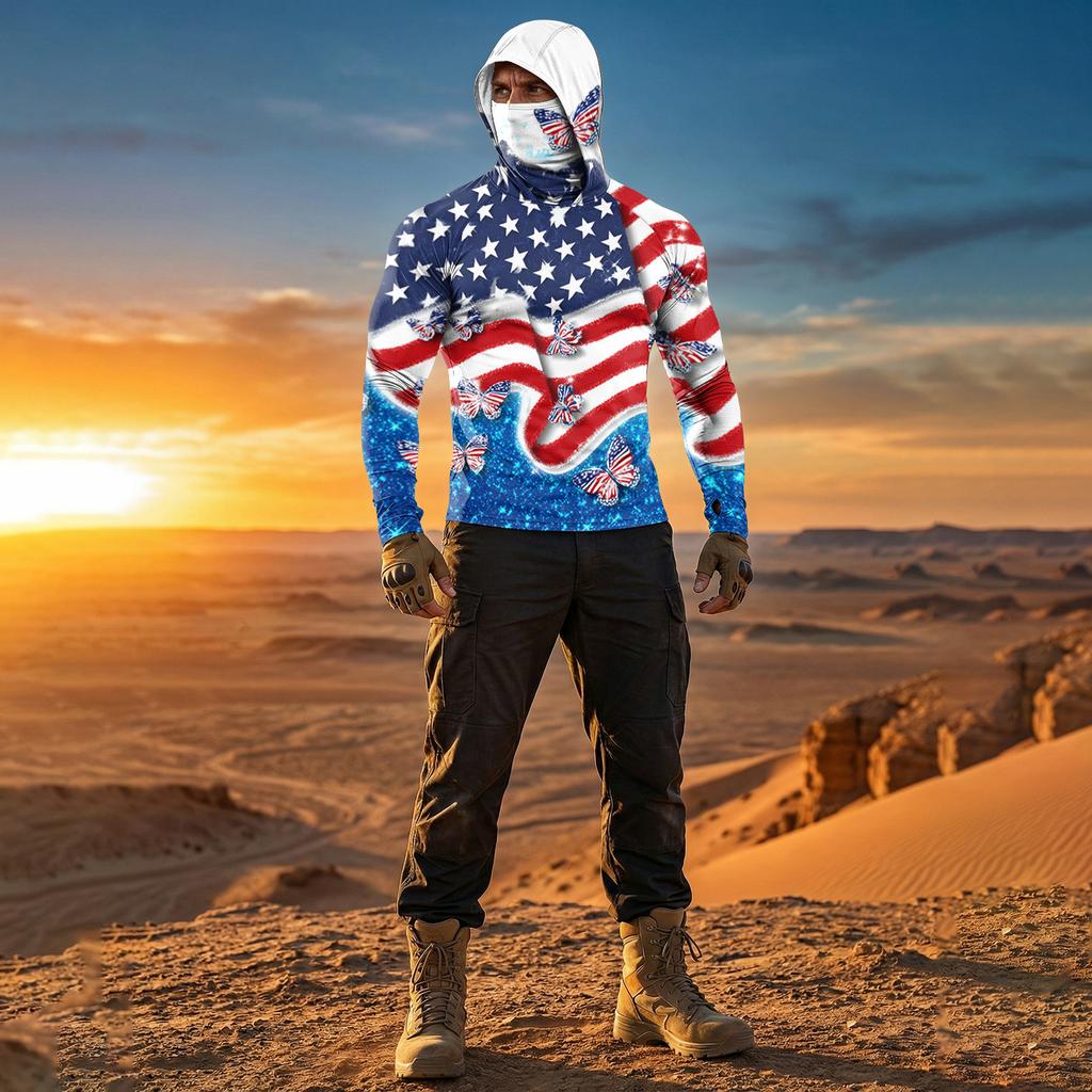 Men's Casual Raglan Sleeve Hoodie Long Sleeve Sun Protection Shirt Lightweight Breathable Outdoor Sportswear with Graphic Print