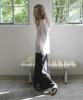 Mosyupamosyu Wrinkle Maxi Low-Rise Slit Skirt [Black]
