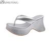 Platform High Heels Slippers Women Flip Flops Shoes Woman Wedges Sandals 2025 Trend Dress Square Toe Pumps Summer Slides Mujer
