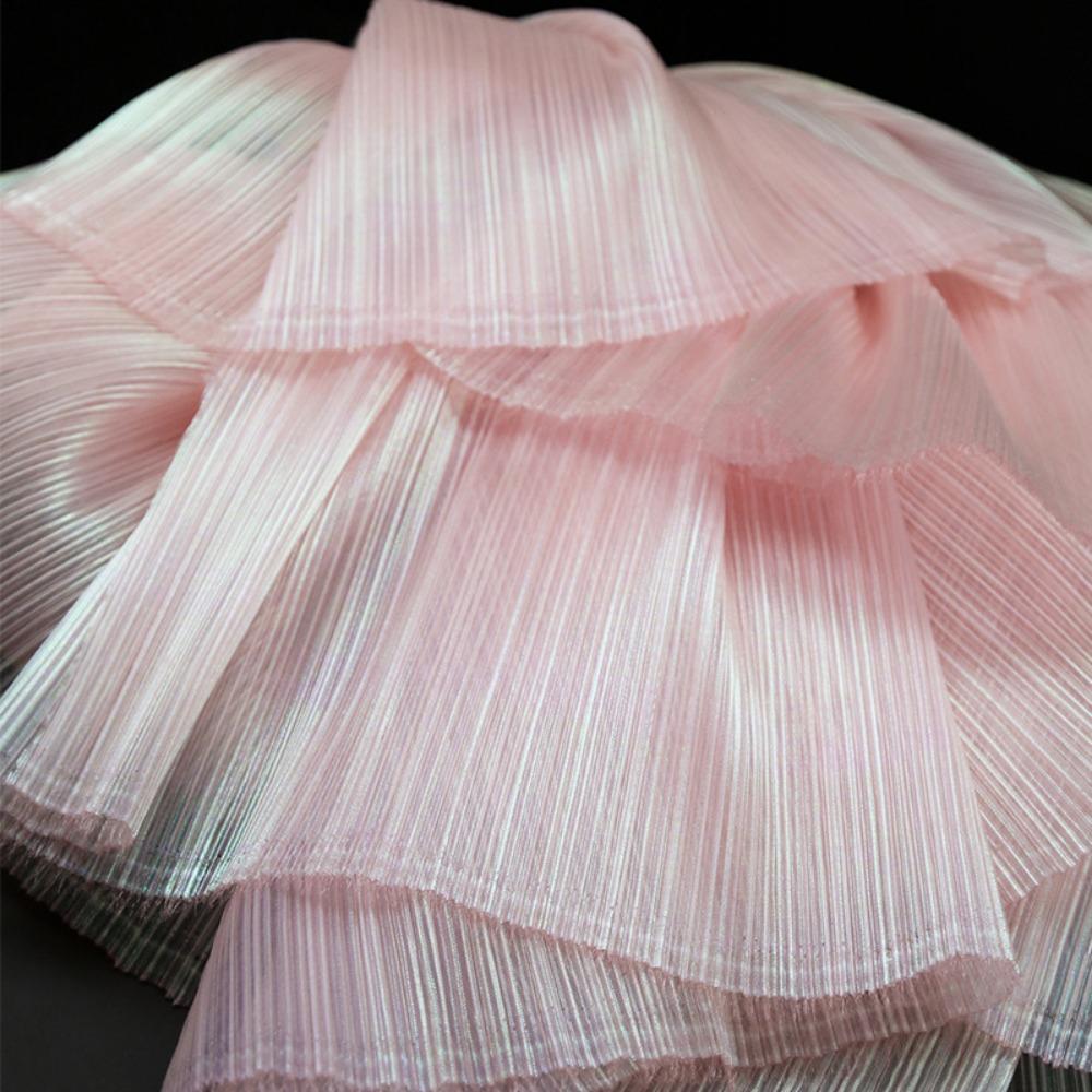 

150CM Wide Organza Fabric Bright Ruffled Gauze Mermaid Pleated Fabric Background Stage Decoration рожевий