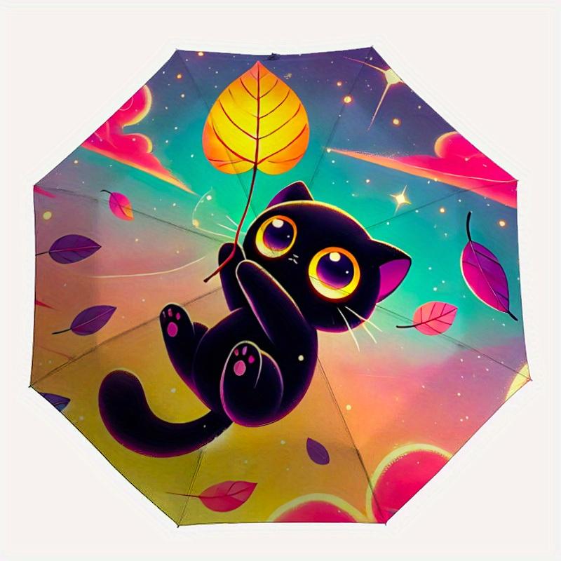

1pc Whimsical Cat Fall Fantasy Compact Travel Umbrella, Automatic Folding Lightweight Windproof 8-Bone Reinforced Design, Portable for Bac