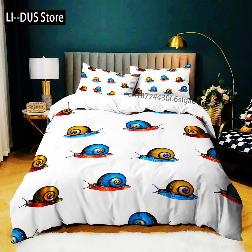Colourful Snail Duvet Cover Set Cute Kawaii Animal Polyester Bedding Set Comforter Cover King Queen Size For Kids Boys Girls