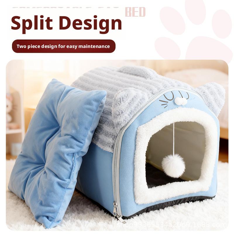 Pet Litter Cat Litter Plush Warm Pet Litter Cat Villa Pet Bed Dog Litter Pet Fully Enclosed Litter Removable and Washable