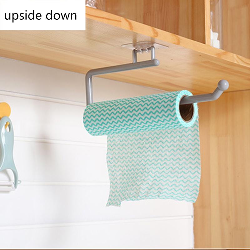 Toilet Paper Holder Wall Mounted Tissue Roll Dispenser Under Cabinets Plastic Wrap Holder Towel Hanger Waterproof