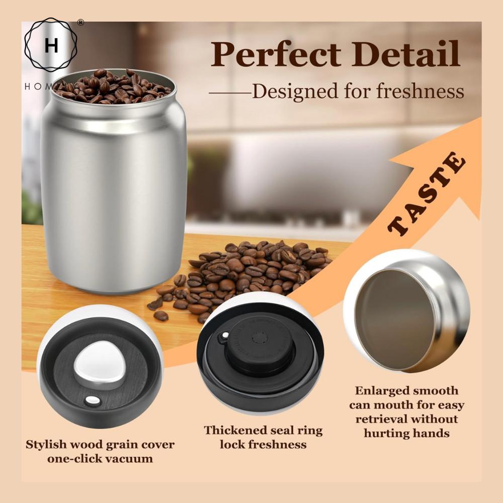 Homlly Luft Food Coffee Storage Vacuum Stainless Steel Canister Container with Airtight Lid (X2PCS)