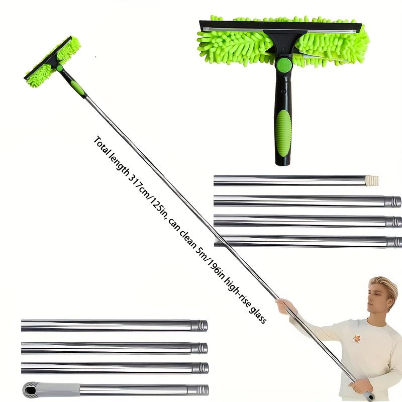 125inch Extendable Microfiber Window Cleaning Tool, Dual-Use Dry and Wet, Stainless Steel Handle, Glass Cleaner