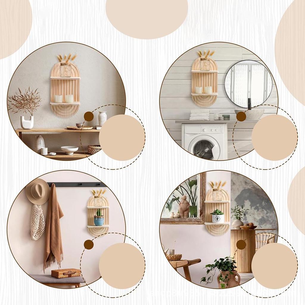 Scaffale da Parete ad Arco in Legno a Doppio Strato Disponibile - Porta Candele e Vasi, Ideale per Decorare Soggiorno e Camera da Letto