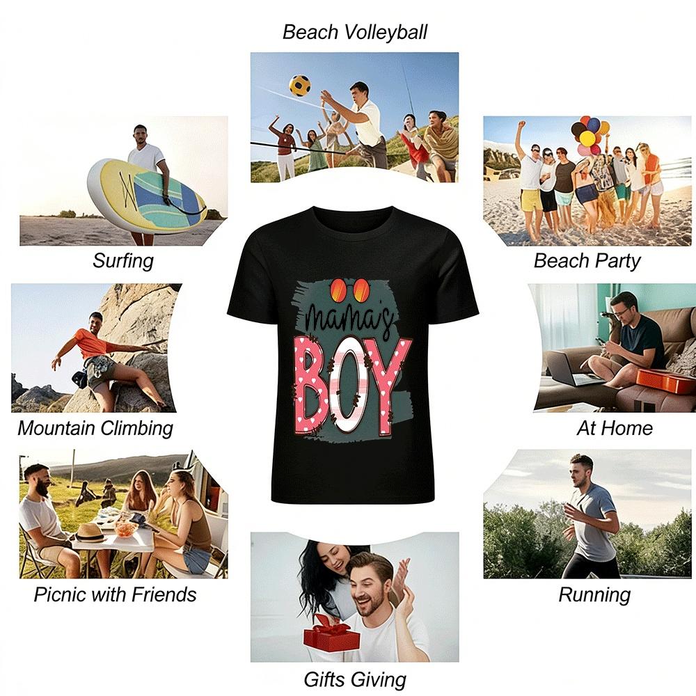 Mama's Boy Heart Print Casual Short Sleeve T-shirt For Boys Pure Cotton T-shirt