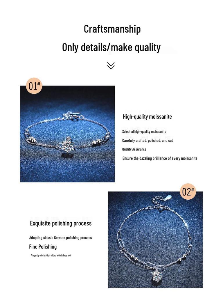 Korean Style Luxury Moissanite Bracelet for Women - 1 Carat D Color, S925 Sterling Silver.