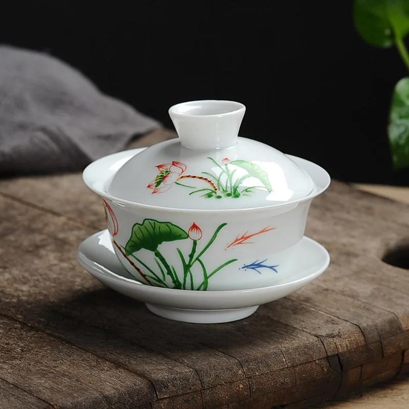 White Porcelain Gai Wan Tea Set Bone China Tea Sets Beautiful and Easy kettleDehua Gaiwan Tea Porcelain Pot Set for Travel