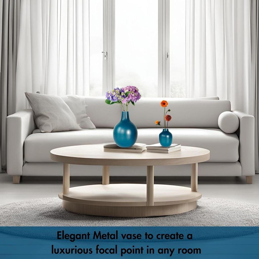 Opal Blue Metal Flower Vase for Home Decor| Decoration Item for Living Room Office| Table Decorative Flower Pot for Gifting | (Pack of 2, Opal Blue