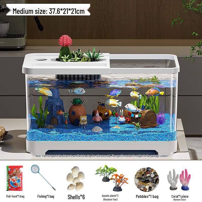 Premium Desktop Aquarium with Ecological Filtration and Oxygenation - High Transparency Fish and Turtle Tank for Home or Office