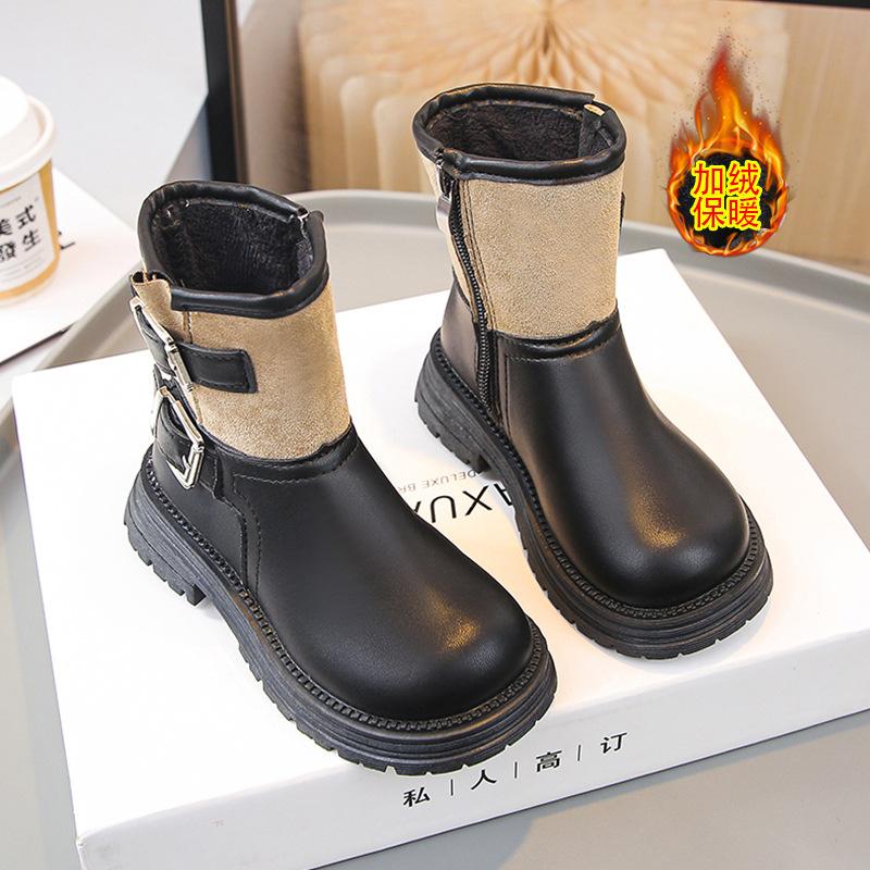 

Модная детская обувь Новая зимняя детская обувь Комфортные универсальные полусапожки Противоскользящая мягкая подошва Детские ботинки Повседневные изысканные кожаные ботинки 26insole16cm чёрный