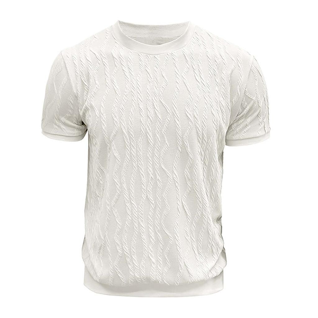 Men's Summer Casual Short Sleeve T-shirt Round Neck Knitted Shirt