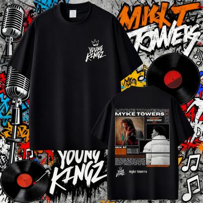 2025 Summer Rapper Myke Towers Tshirt Male Hiphop Fashion Oversized Tshirt Cotton Casual Short Sleeve Tshirt