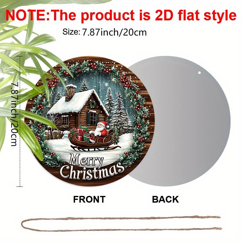 Panneau Joyeux Noël Plat en Aluminium 2D avec Motif Père Noël & Maison - Ornements Figurines Hivernales Chaudes - Idéal pour Porte d'Entrée, Mur, Porche, Fenêtre