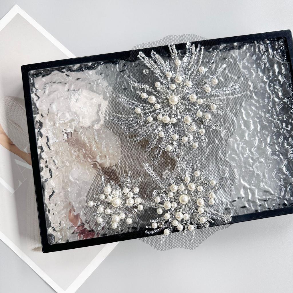 Mesh Handmade Beads Flower Embroidery Lace Cloth Sticker Clothing Dress Performance Clothing Decorative Cloth Sticker Accessories