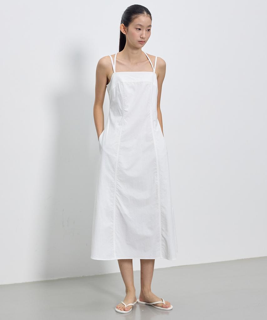 City Breeze New Nylon Ribbon Strap Long Dress_White