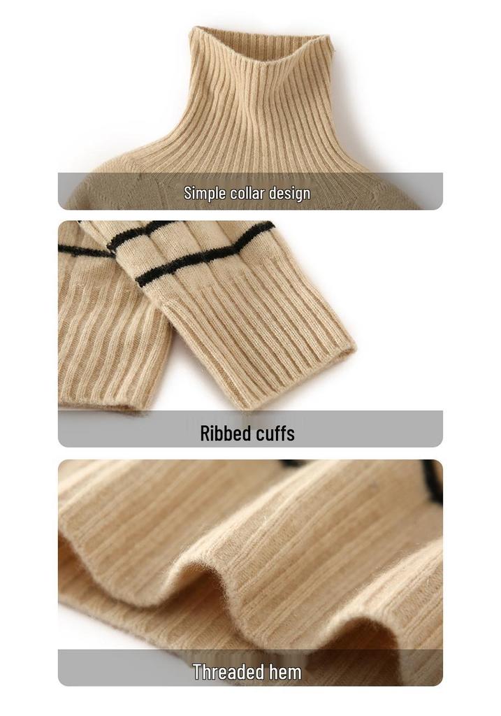 2026 A/W Women's High Neck 100% Wool Patchwork Sweater - Thick, Slim Fit, Versatile Knitwear