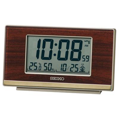 Seiko Clock Table Clock Wood Grain Body X X Alarm Clock Radio Digital Step Down Snooze SQ793B Size 7.8 13.5 3.8cm
