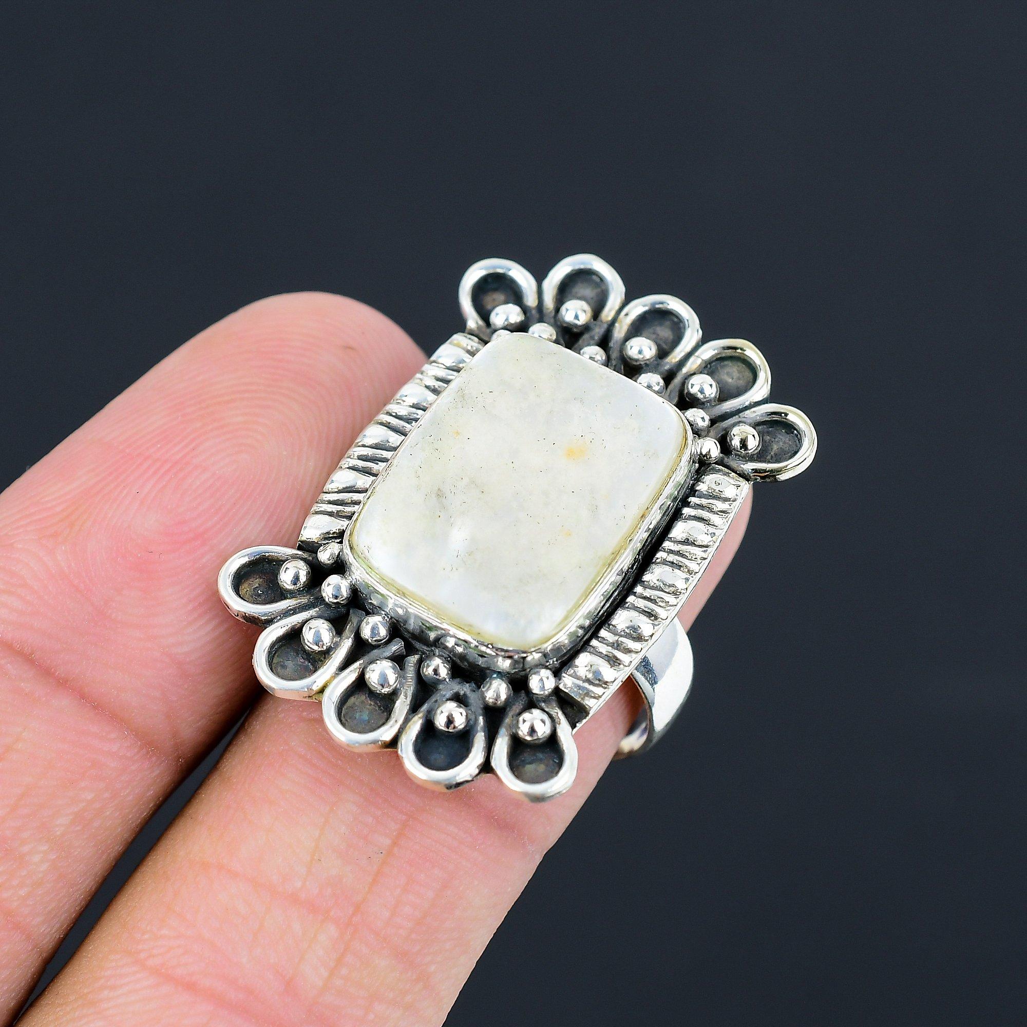 

Mother Of Pearl Stone Sterling Silver Birthday Stackable New Ring Jewelry US 8.5 8.5